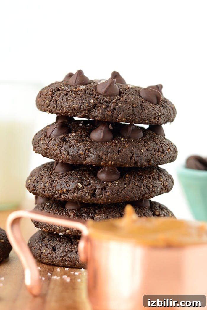 Flourless Chocolate Peanut Butter Cookies Recipe 3 These double chocolate flourless peanut butter cookies are made sans flour, gluten, refined sugar, and butter! They're ooey gooey and taste like a cross between a peanut butter cookie and a brownie!