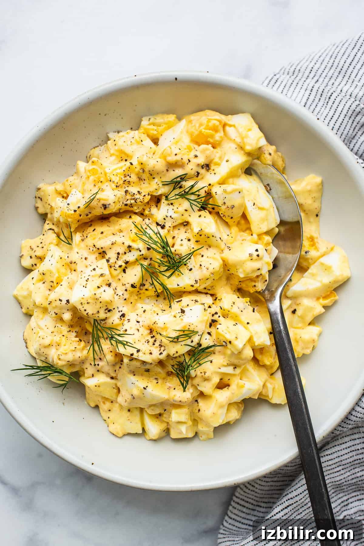 Classic egg salad bowl of egg salad.