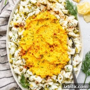 Classic Creamy Egg Salad for Sandwiches and Wraps 2 Deviled egg salad in a bowl.