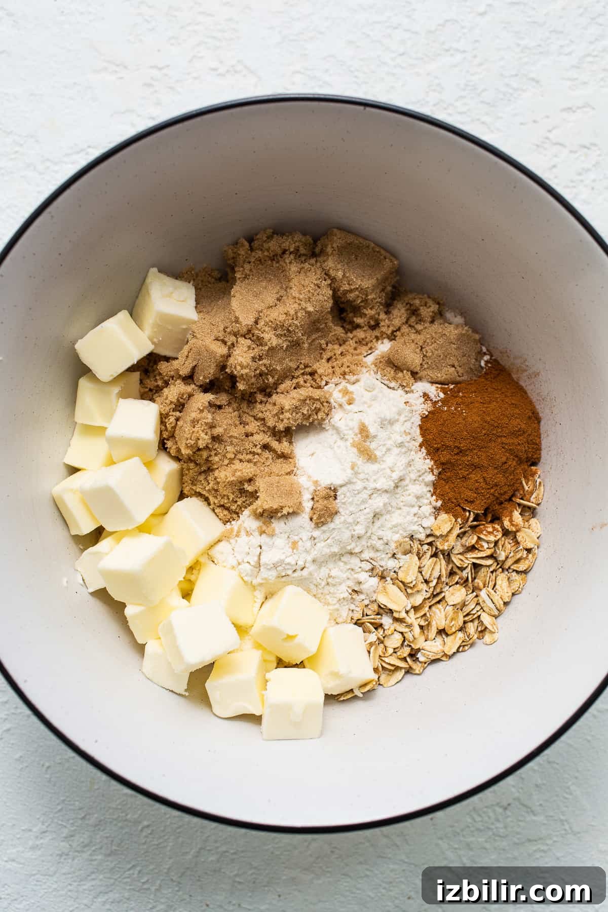 Crumble ingredients in a bowl.