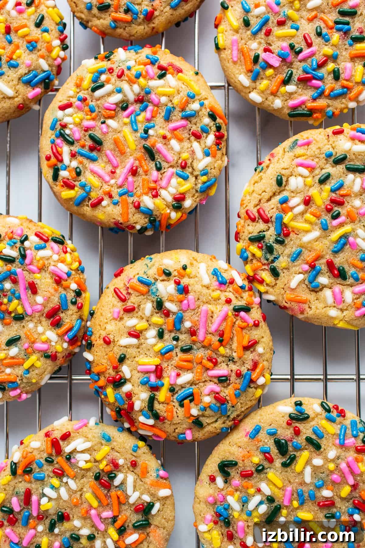 These colorful masa cookies are chewy on the inside and perfectly sweet. cookies on rack.