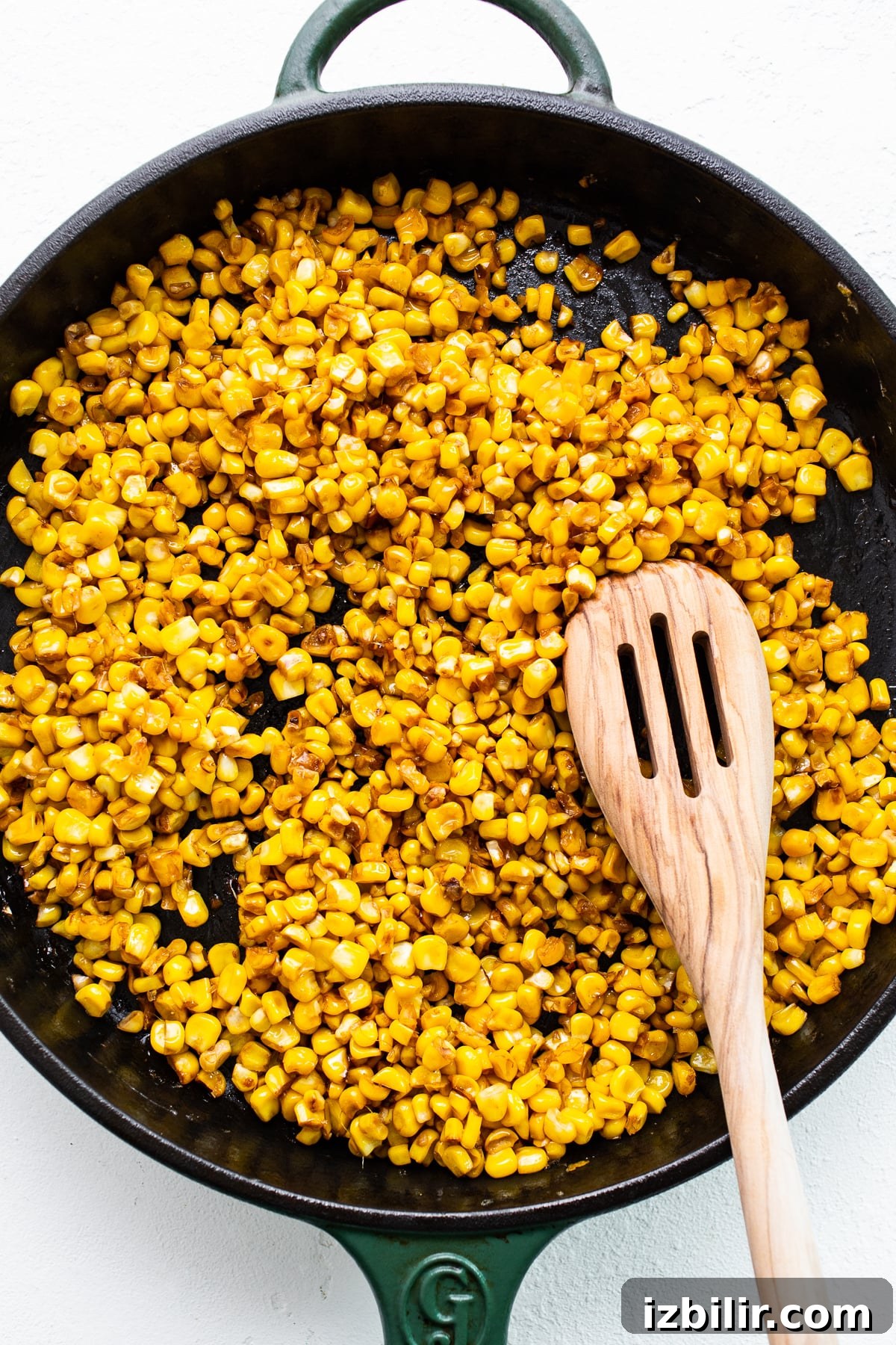 corn in frying pan.
