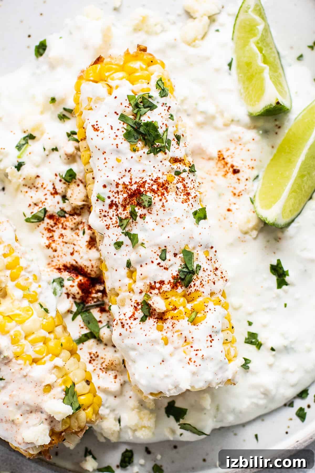 Elote on a plate.