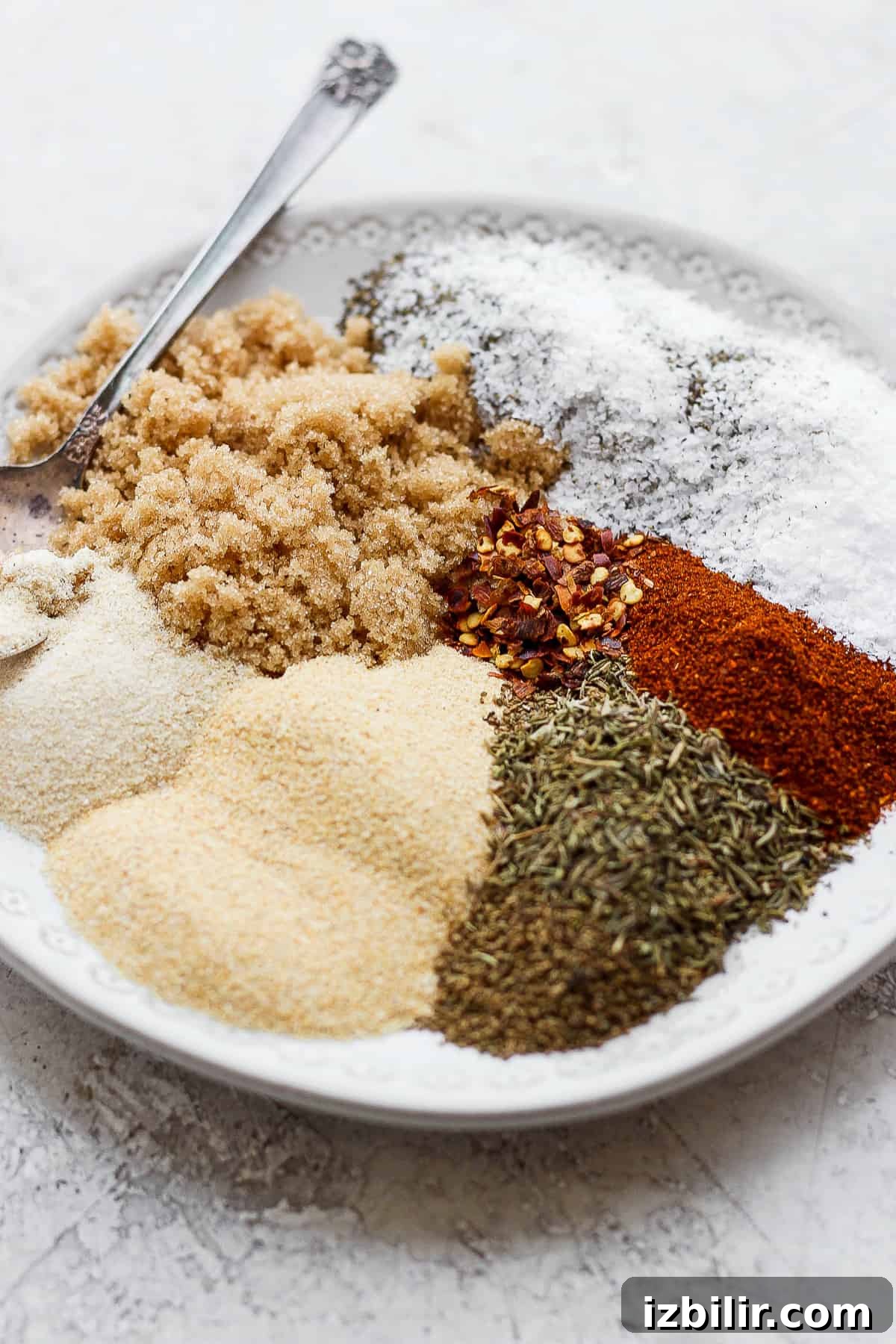 Rib rub ingredients on a plate.