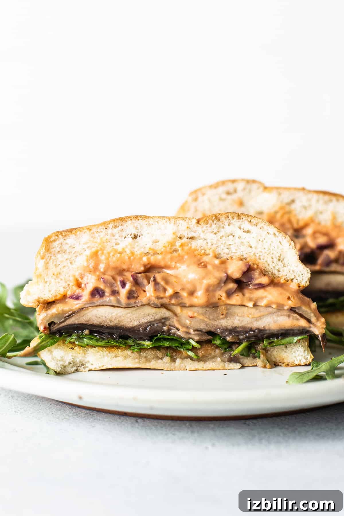 Portobello mushroom burger on a plate. Portobello mushroom burger on a plate.