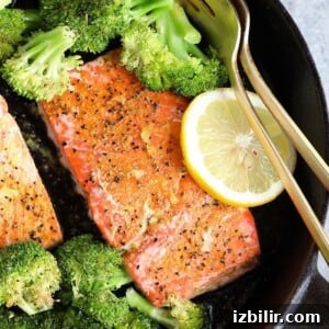Cast iron skillet with lemon pepper salmon