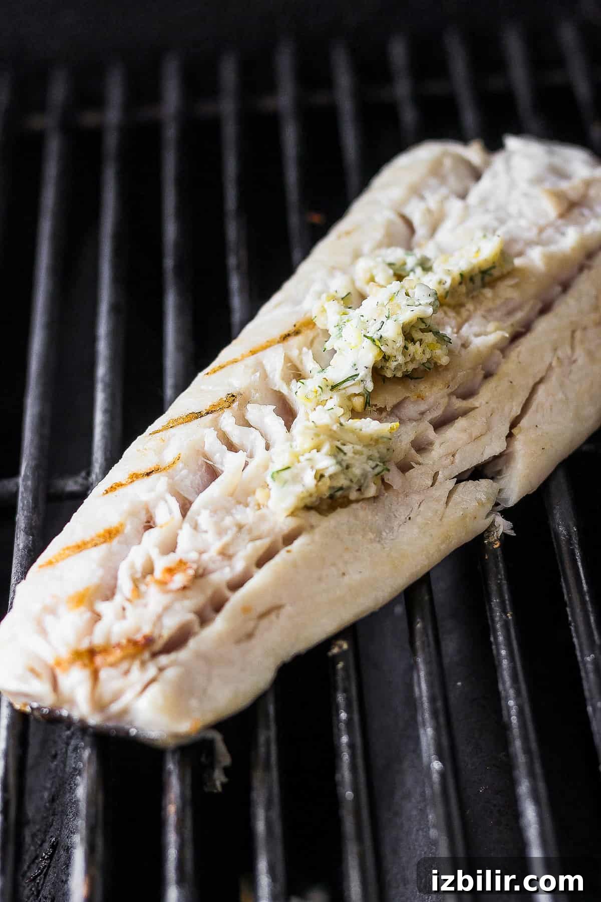 Filet of fish on a grill.