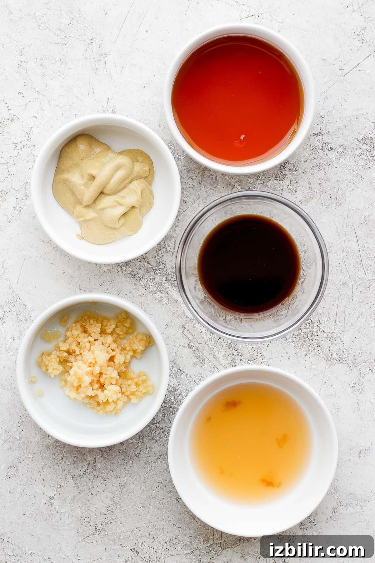 Rib marinade ingredients in bowls.