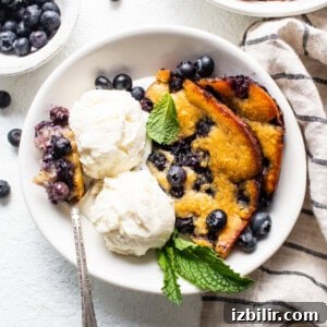 blueberry cobbler in bowl.