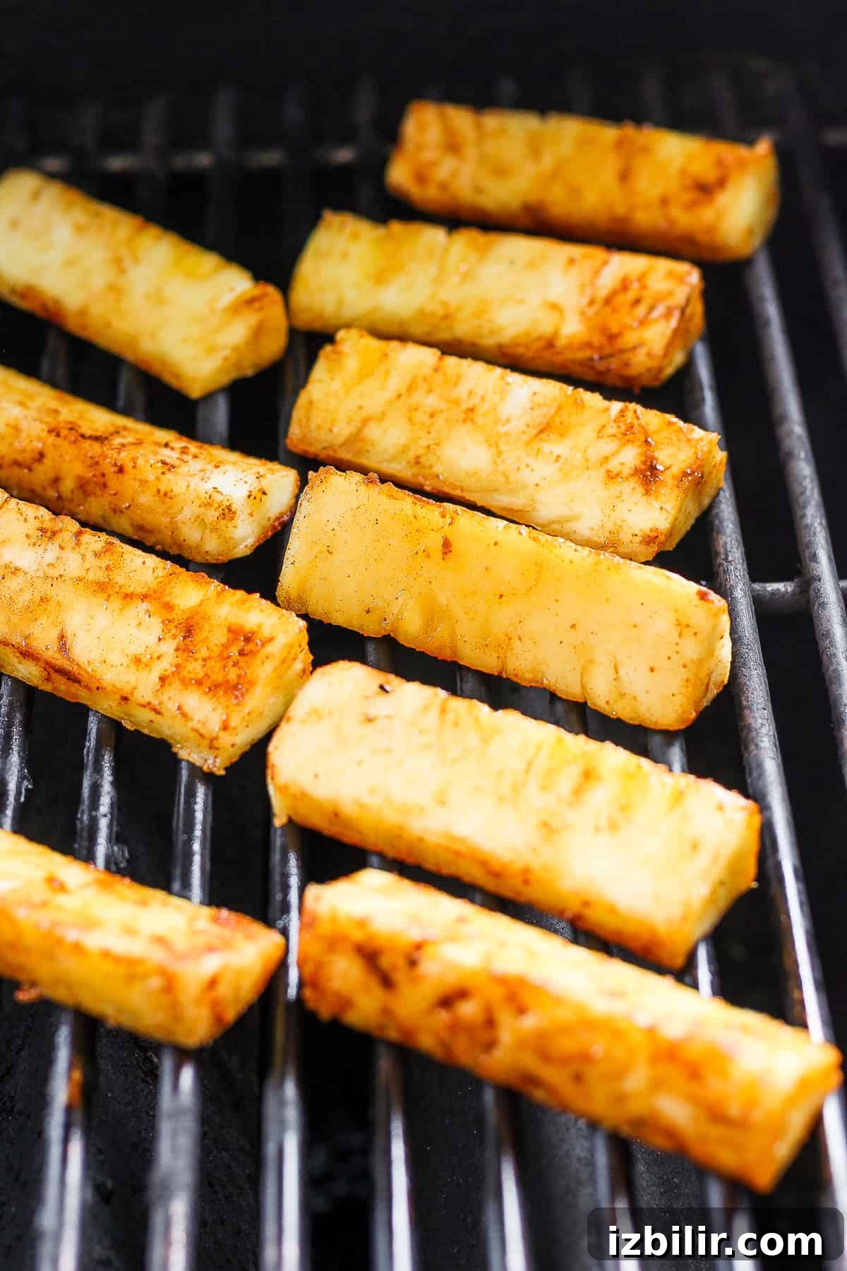 Close-up of food on a grill.