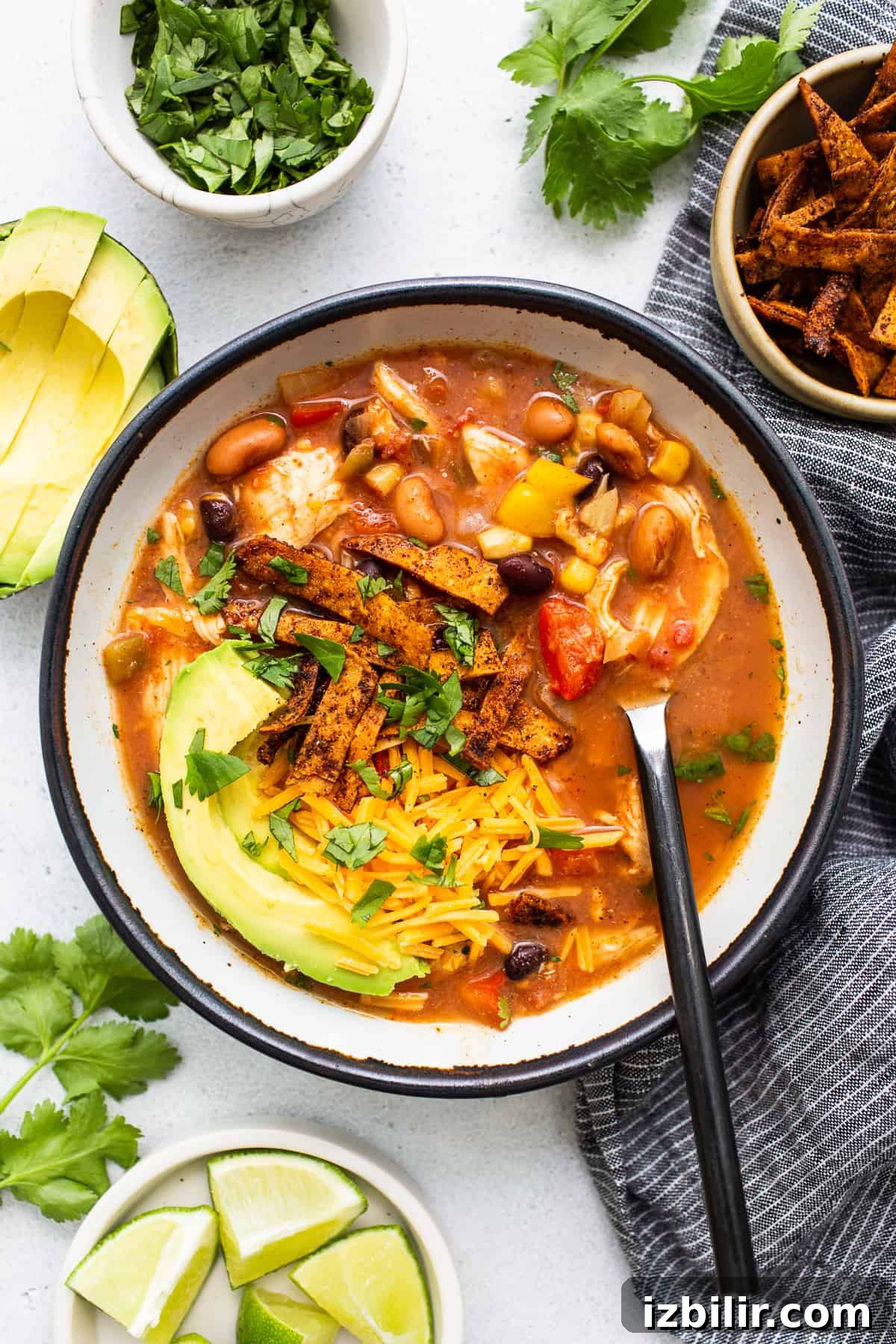 Chicken tortilla soup in a bowl. Chicken tortilla soup in a bowl.