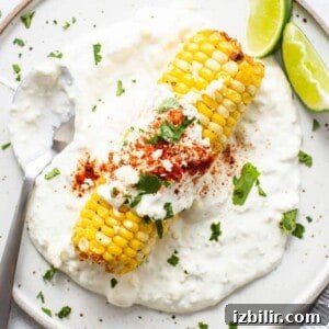 Air fryer elote on a plate.