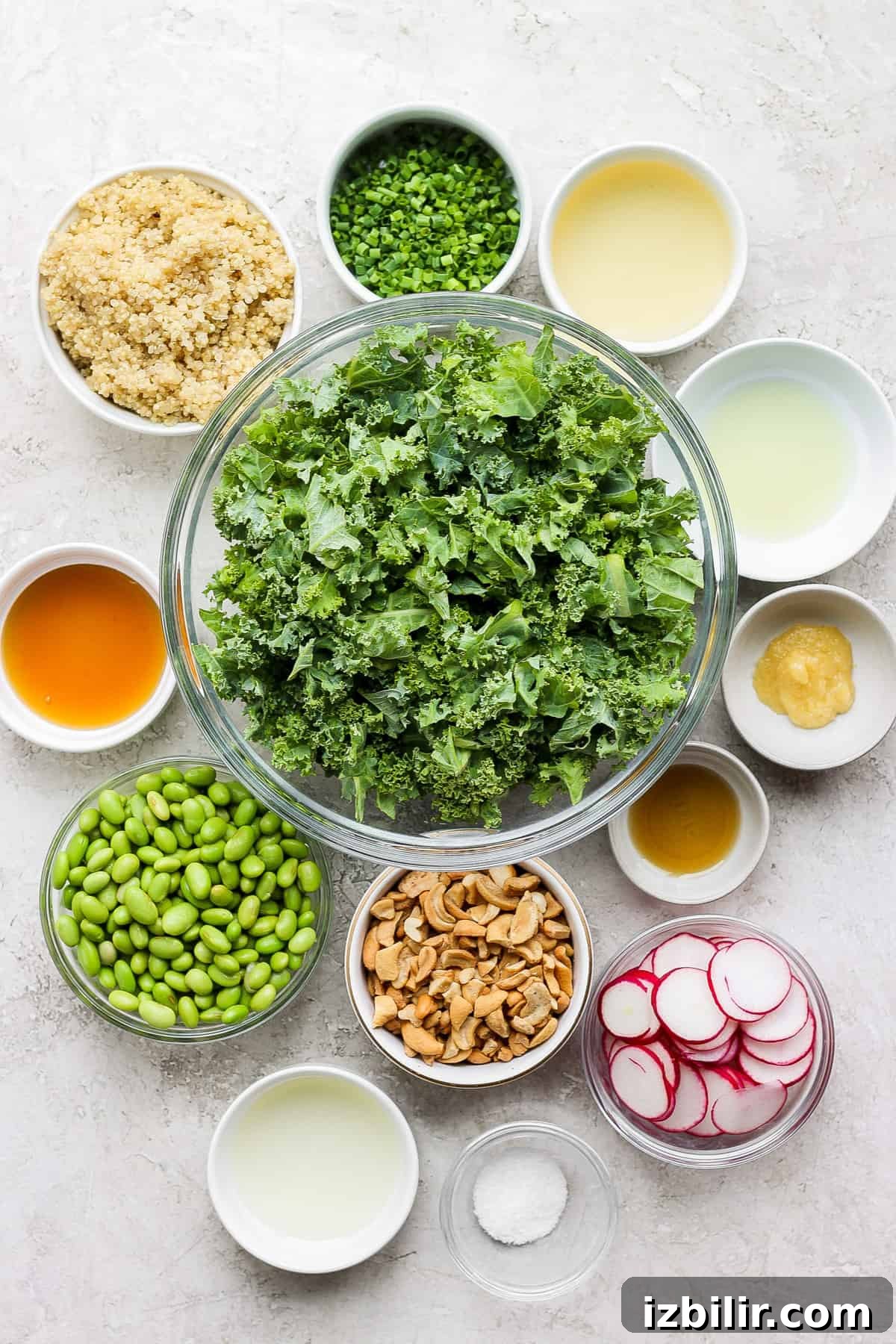 Ingredients for kale and radishes salad.
