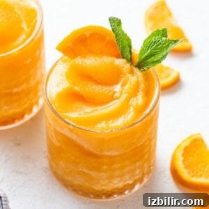aperol spritz slushy in glass.