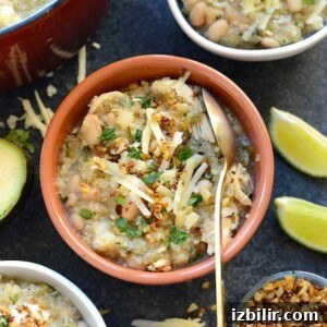 White Chicken and Quinoa Chili Recipe 6 Bowls of White Chicken Quinoa Chili ready to serve
