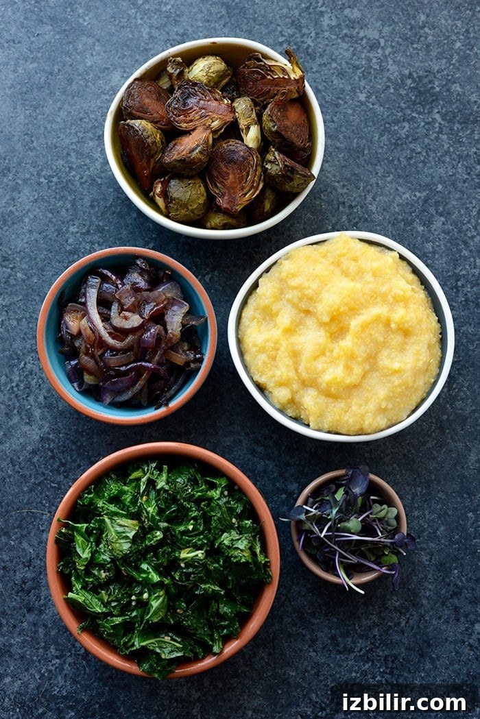 Roasted Brussels Sprout Polenta Bowls close-up