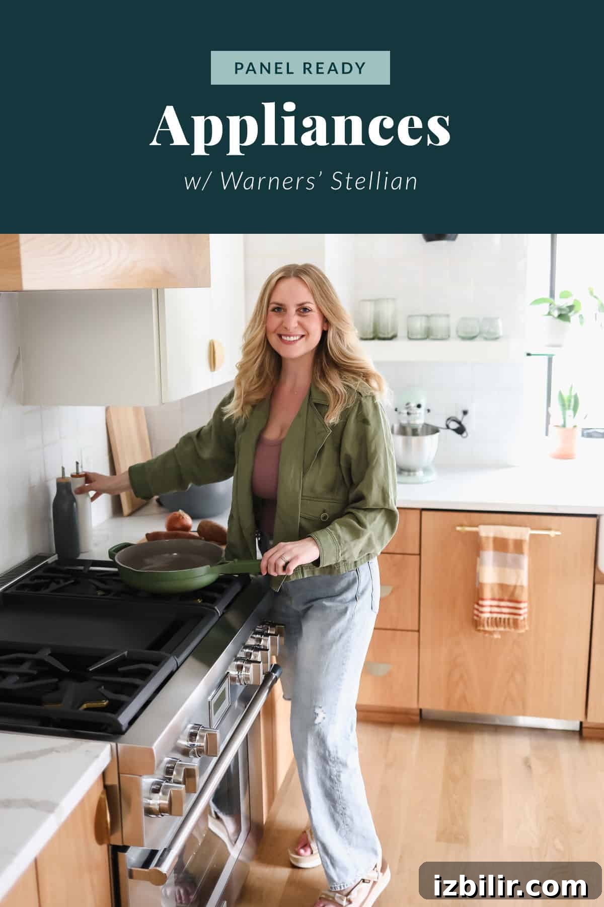 Welcome to the kitchen of my dreams! This post is all about kitchen appliances and my experience with Twin Cities appliances store Warners’ Stellian. Lee standing at oven with pot and olive oil.