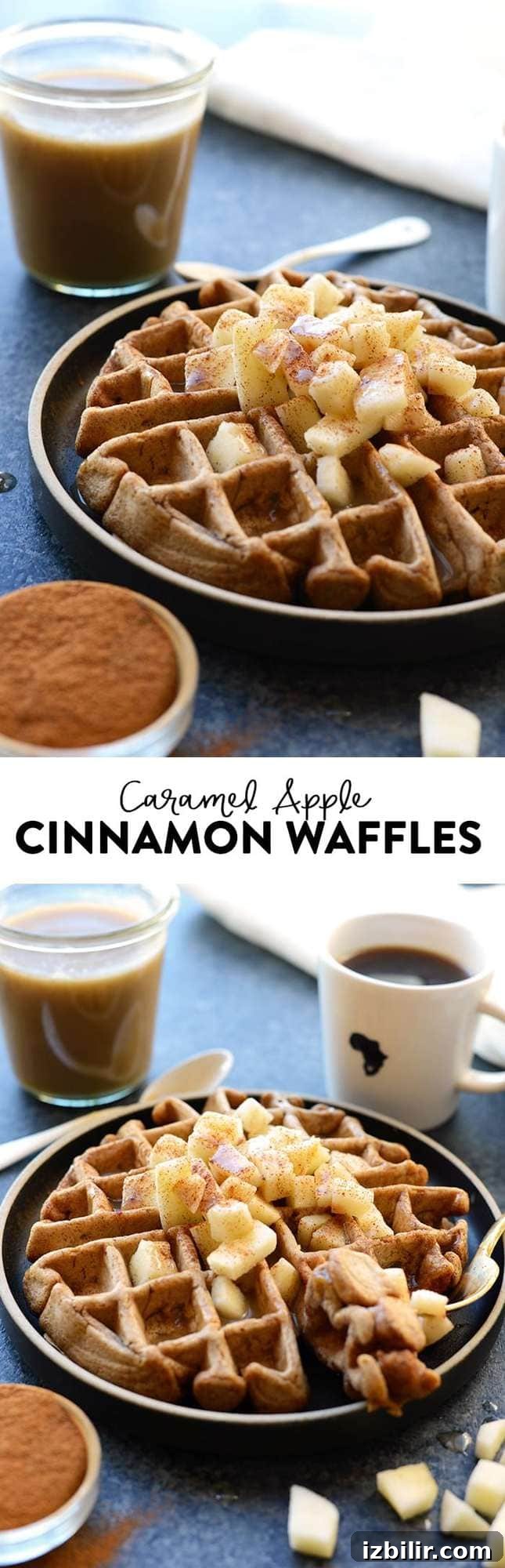 Final shot of apple cinnamon waffles with caramel
