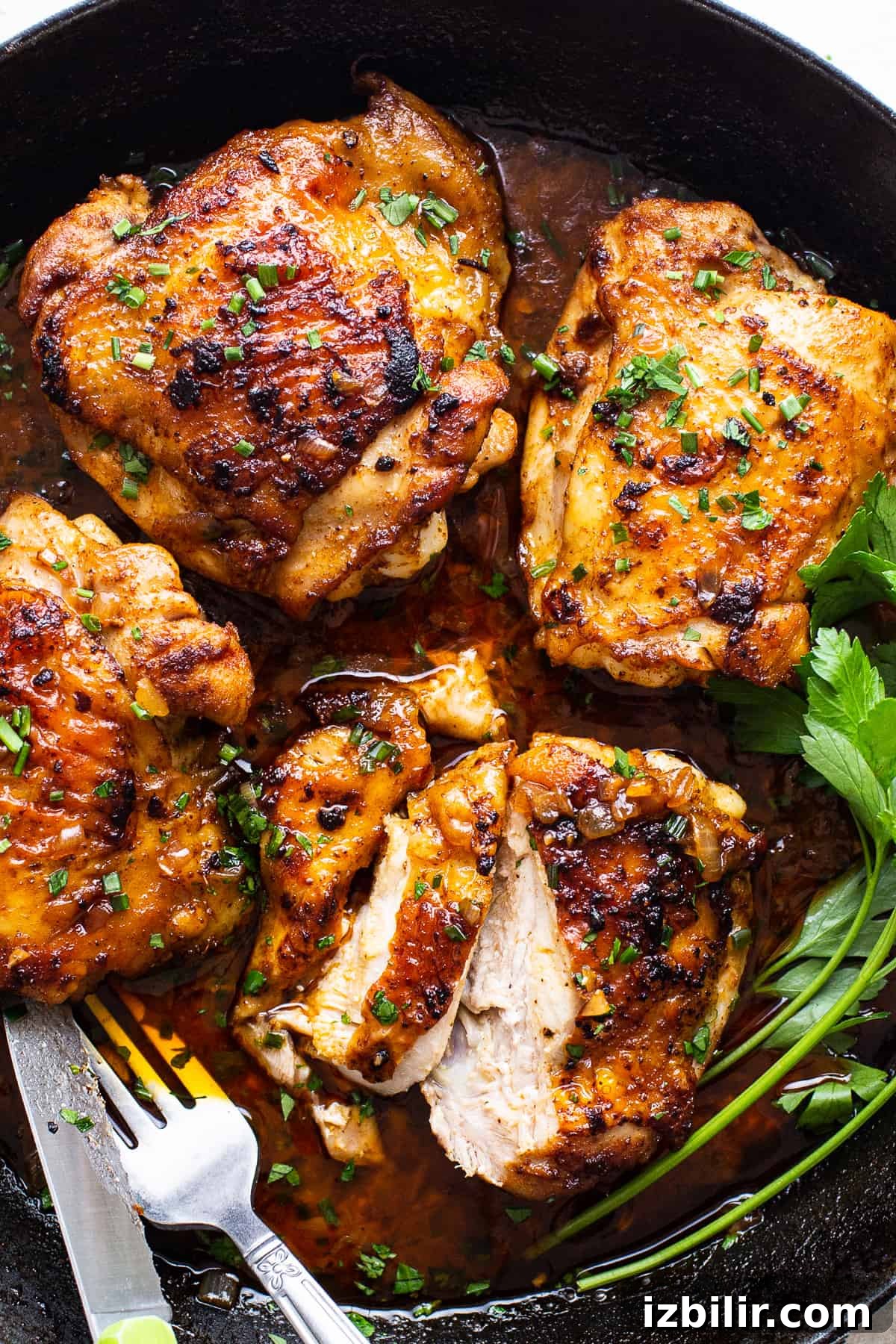 Crispy Cast-Iron Skillet Chicken Thighs 8 Plated chicken thigh with side