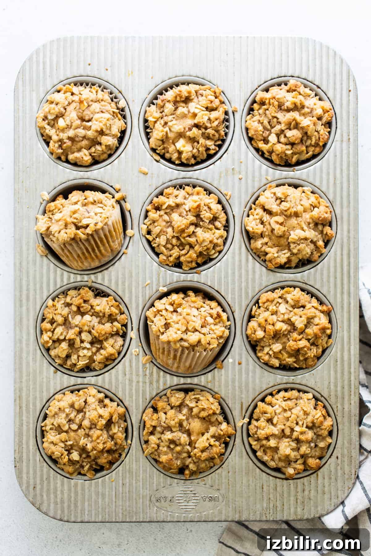 oatmeal muffins in a muffin tin.
