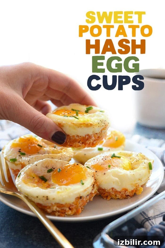Sweet Potato Hash Egg Muffins Recipe 2 Sweet Potato Hash Egg Muffin Cups on a baking tray