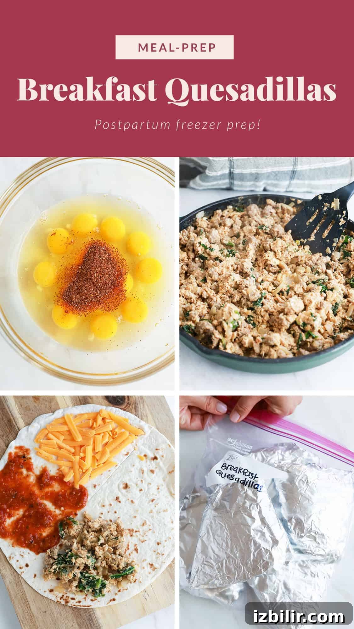 Breakfast quesadillas are shown in several pictures.
