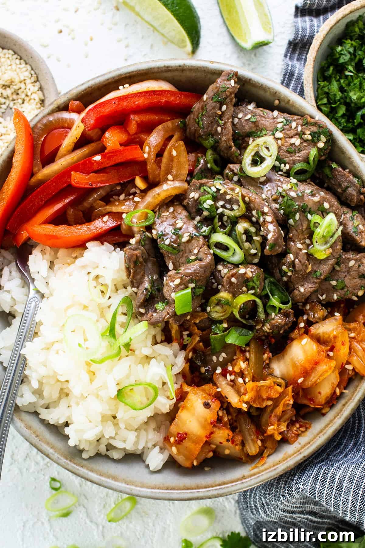 Korean Beef Bulgogi Rice Bowl Recipe 8 Korean beef bowl with rice and vegetables.