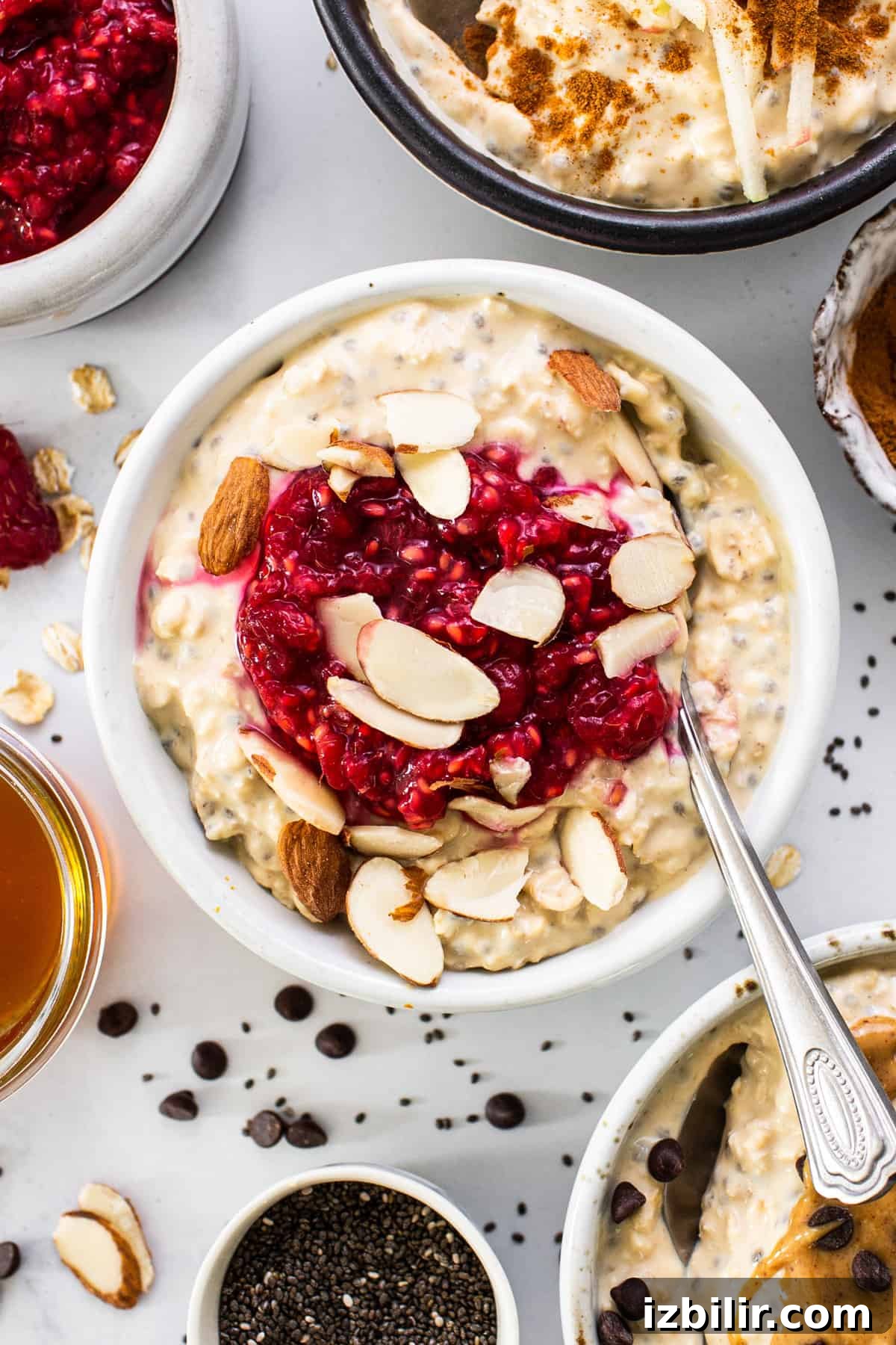 3 Protein-Packed Overnight Oats Recipes 2 a bowl of oatmeal topped with fruit and nuts.