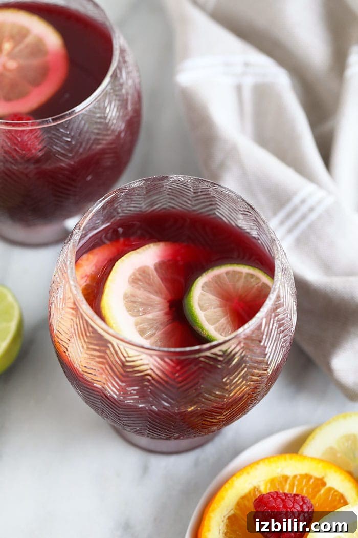 Sangria served in a glass with fruit sangria in cup with sliced fruit