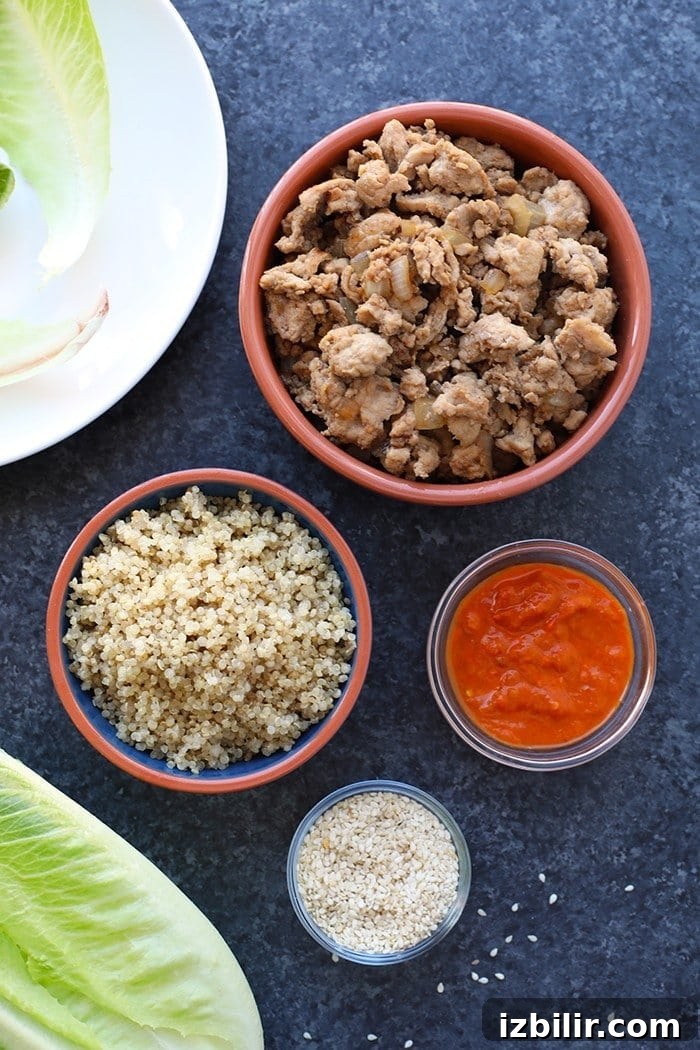 bowls of quinoa, chicken, Gochujang and sesame seeds