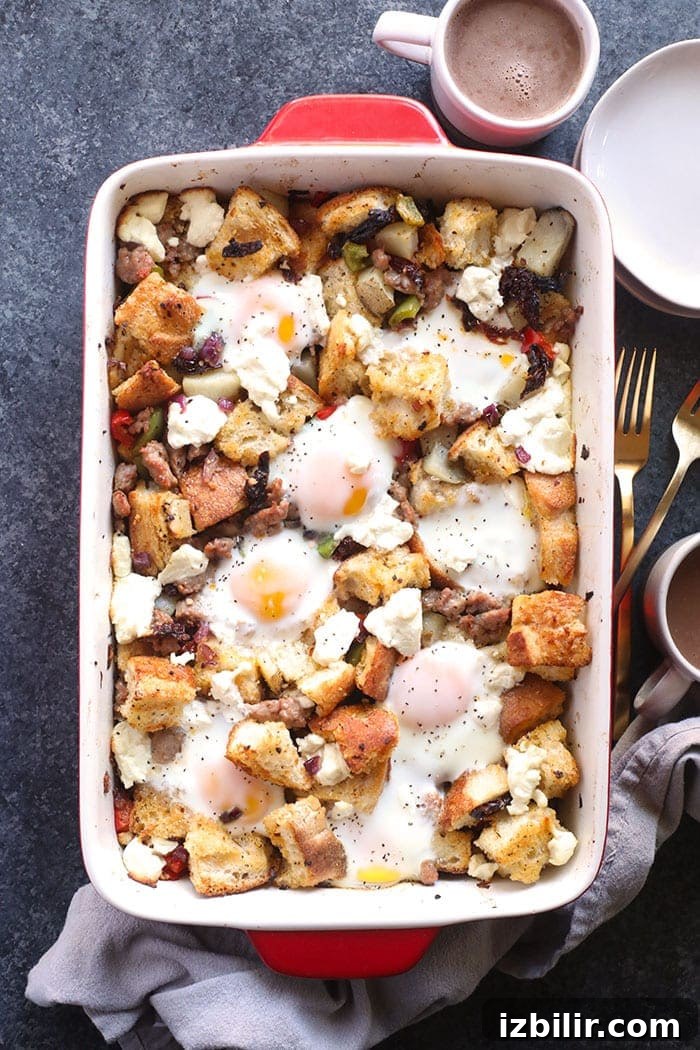 Finished spicy italian sausage casserole in a baking dish Finished spicy italian sausage casserole in a baking dish