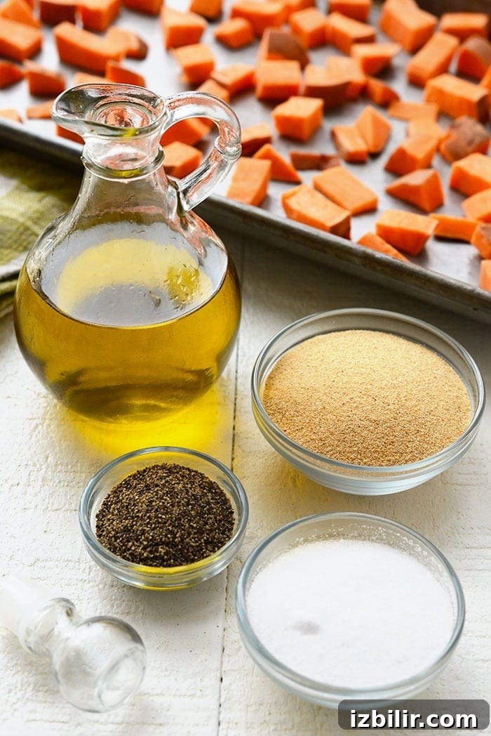 These oven roasted sweet potatoes are crispy, tender, and a healthy addition to any meal! spices, olive oil, and sweet potatoes