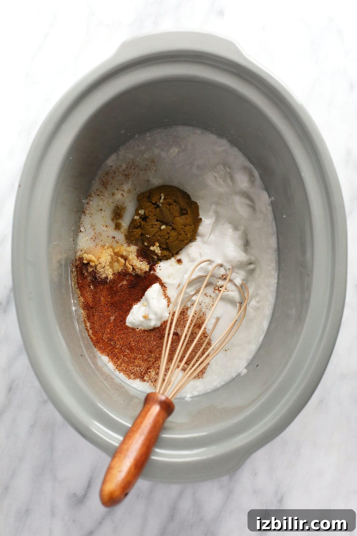 All the ingredients for coconut curry chicken in a slow cooker!