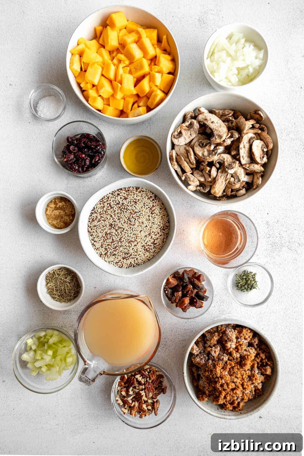 Roasted Butternut Squash and Quinoa Stuffing 3 A bowl of ingredients for a chile relleno.