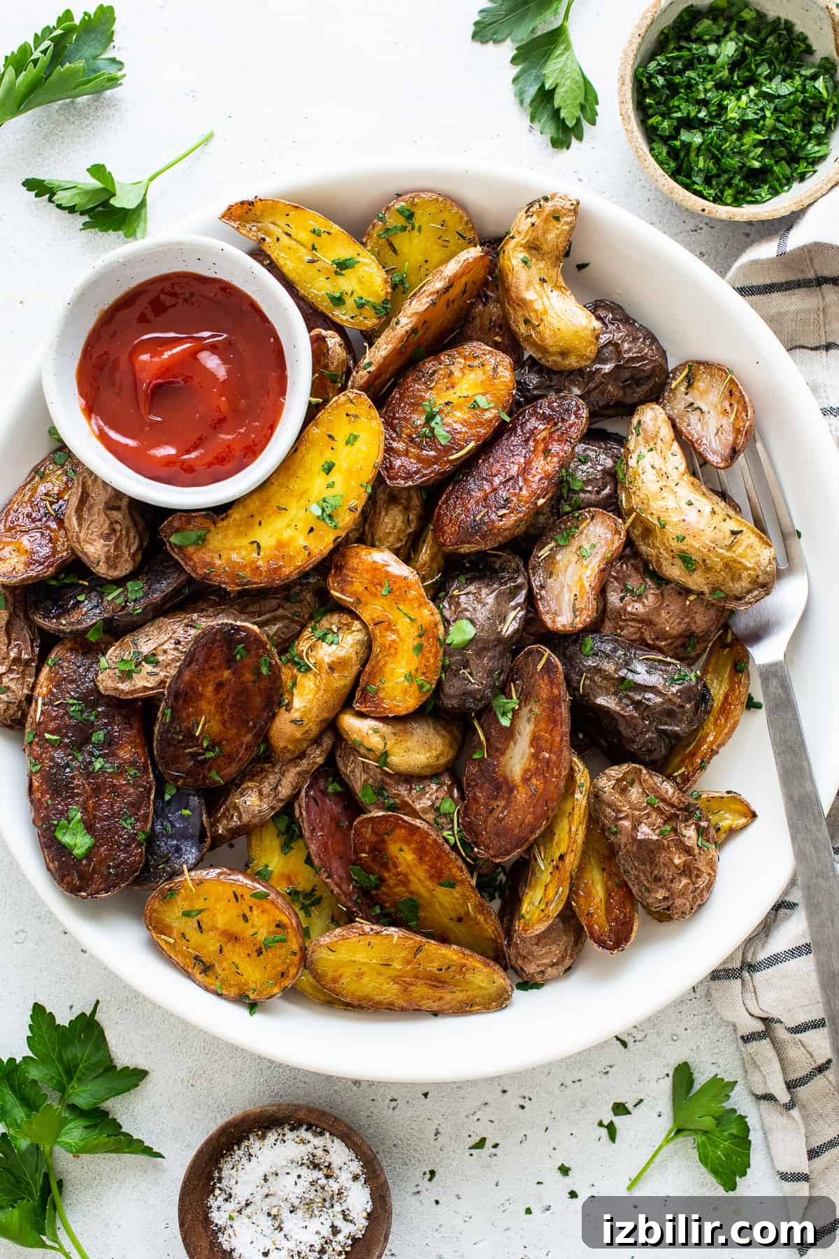 bowl of roasted potatoes.
