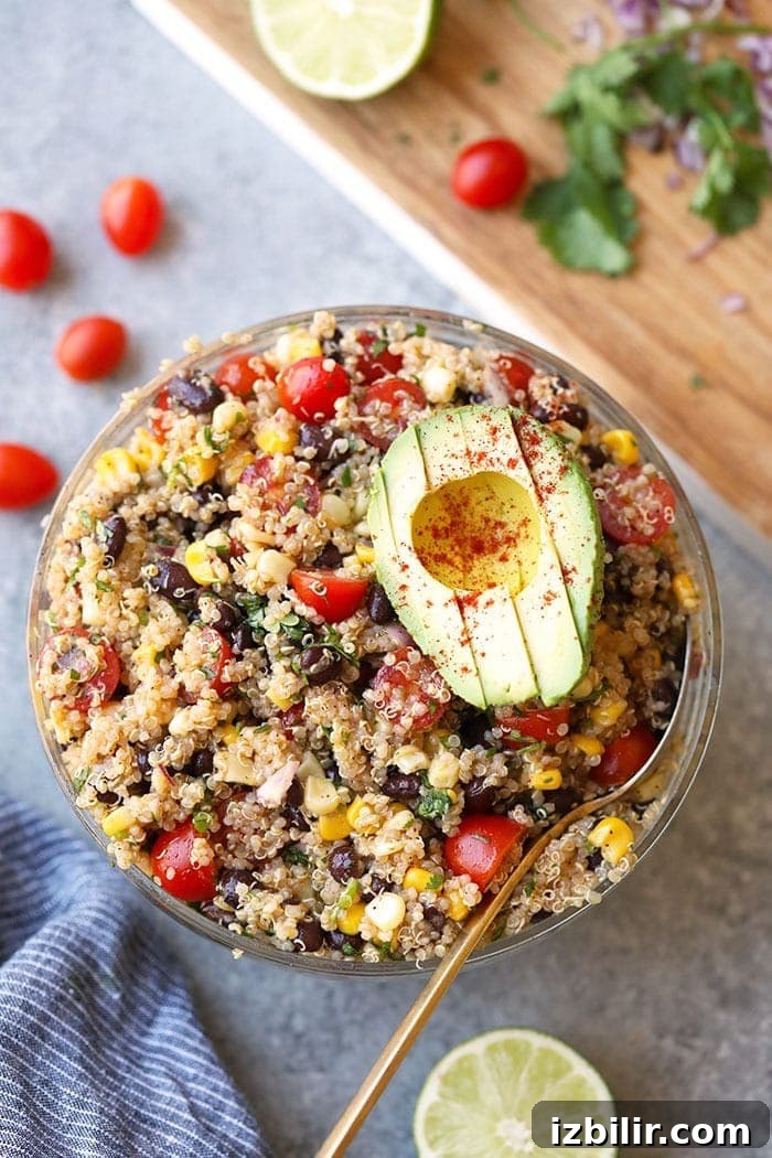 Zesty Mexican Quinoa Salad with Avocado and Black Beans 2 mexican quinoa salad in bowl with avocado