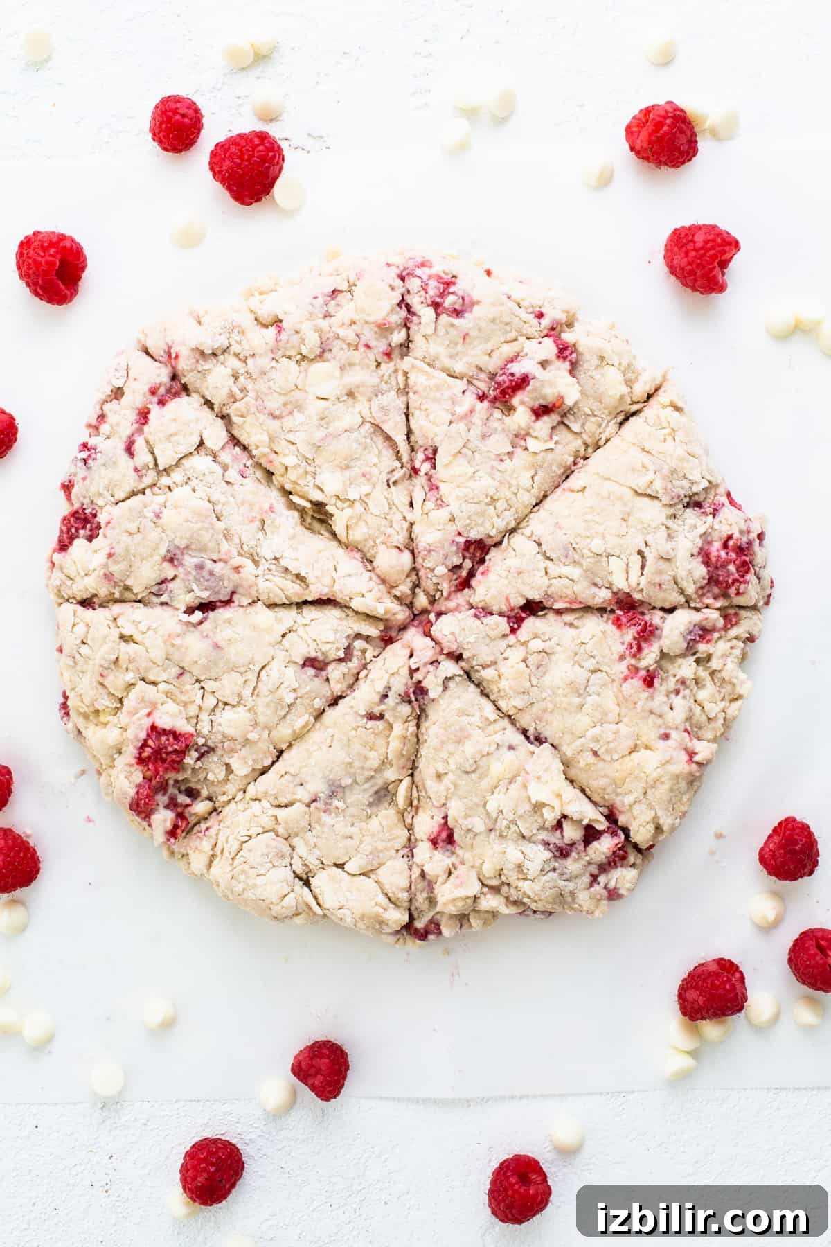 Raspberries and white chocolate scones.