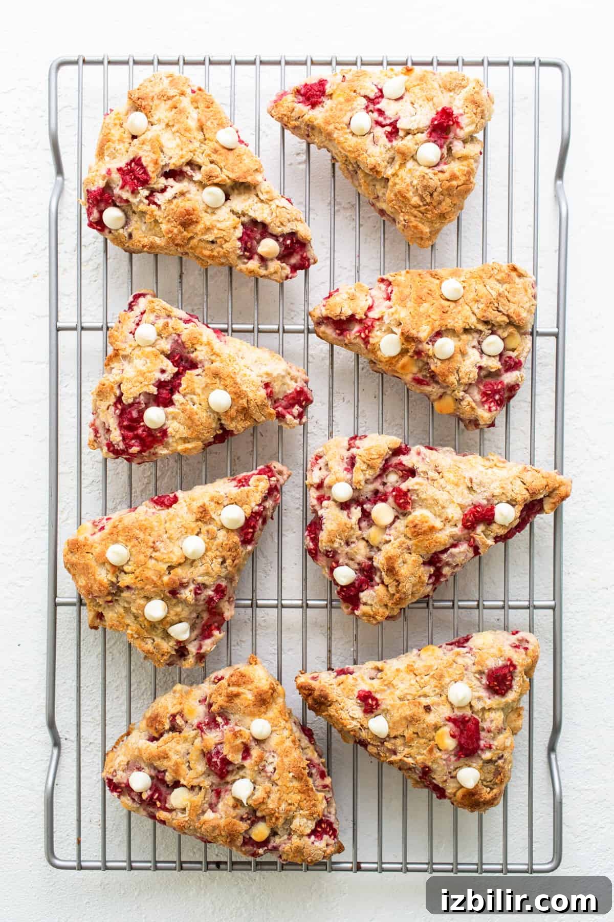 Cranberry scones on a cooling rack.
