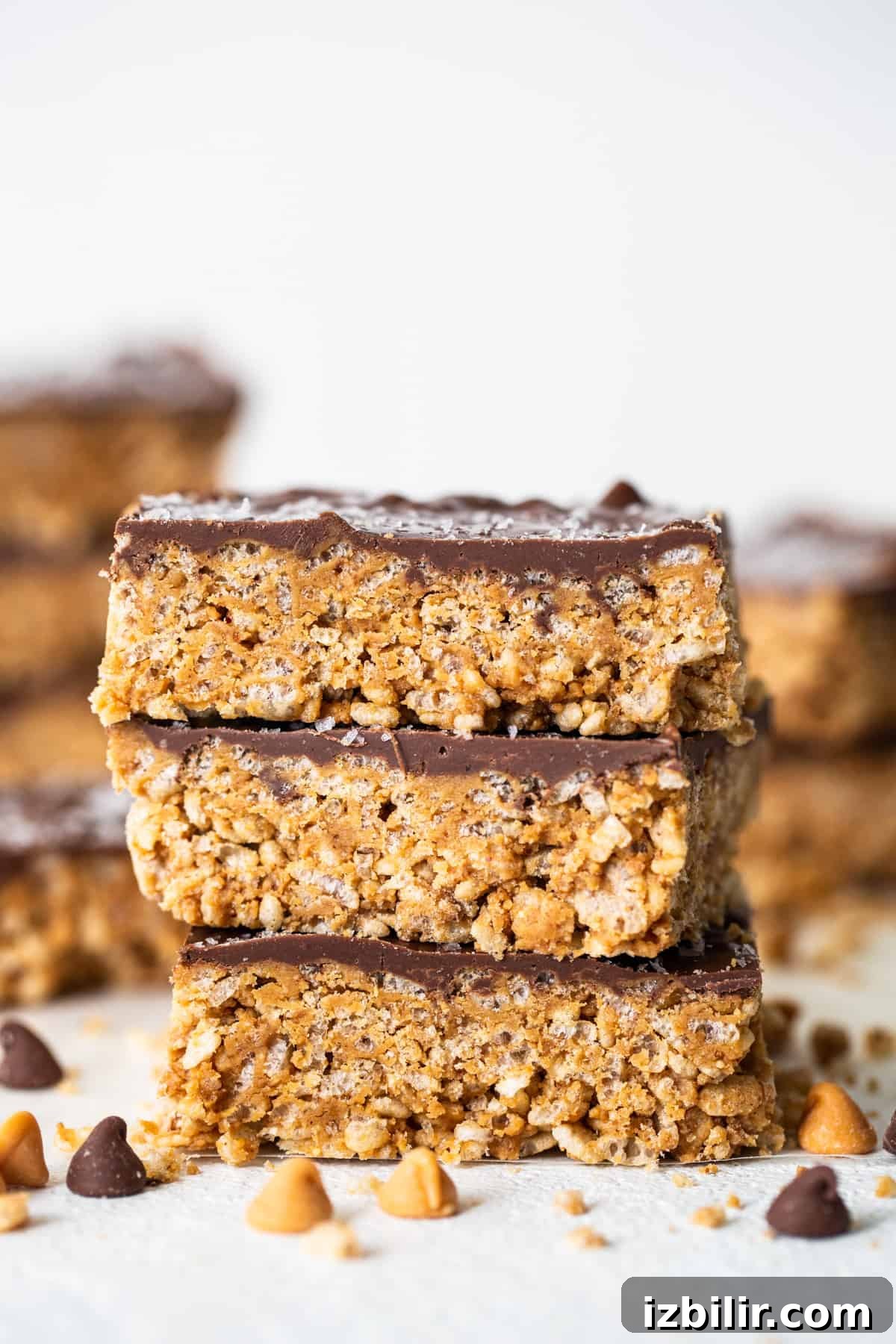 A stack of chocolate peanut butter granola bars.
