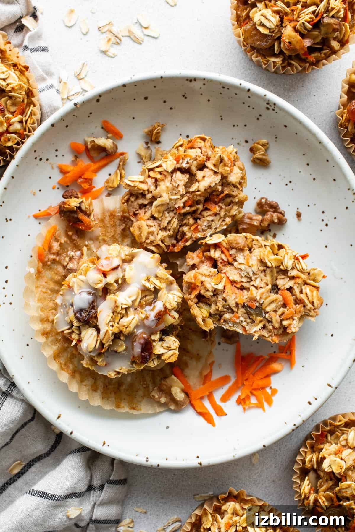 Carrot granola muffins on a plate.