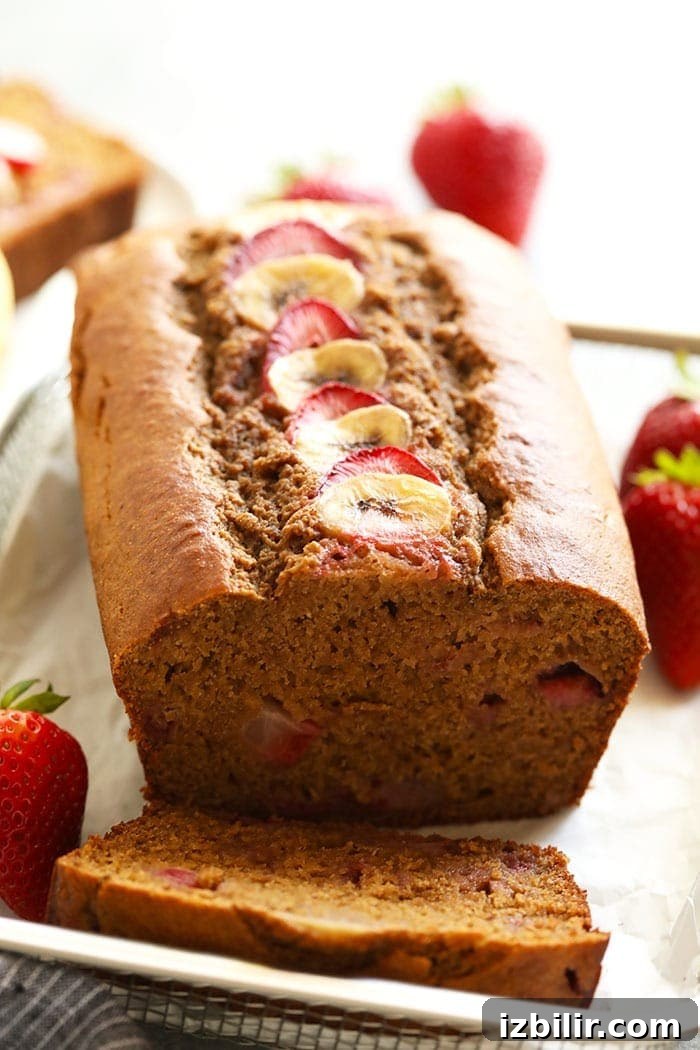 Moist Strawberry Banana Bread Recipe 6 Close up of strawberry banana bread slices