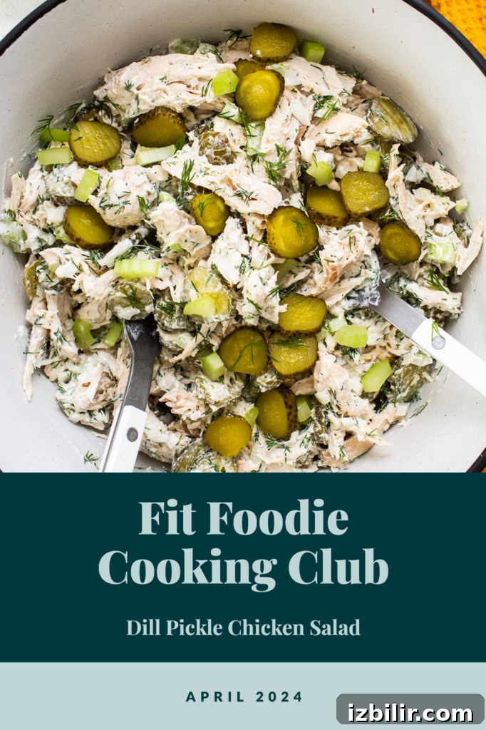 Fit Foodie Cooking Club April 2024 Classes and Recipes 2 A bowl of dill pickle chicken salad, part of the fit foodie cooking club for april 2024.