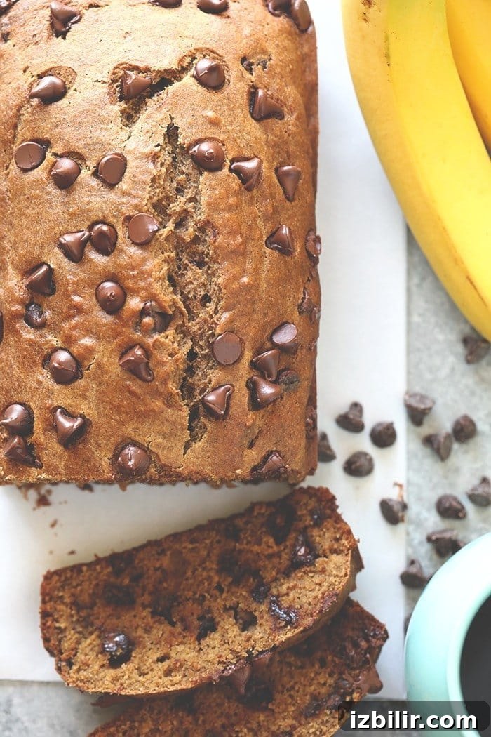 Moist Banana Bread with Coconut Oil 5 Melted chocolate chips on banana bread