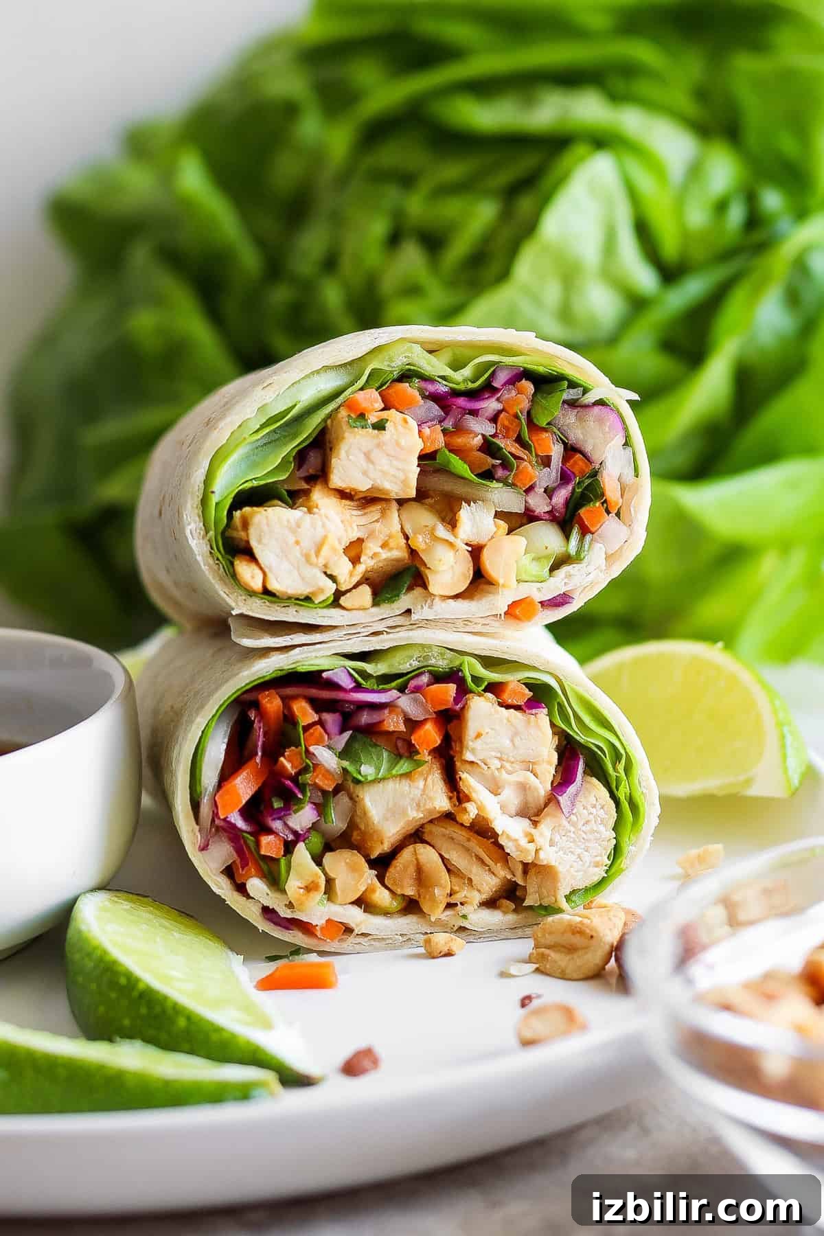 Peanut Chicken Wrap Recipe with Crunchy Slaw 5 Chicken wrap with sauce and lime