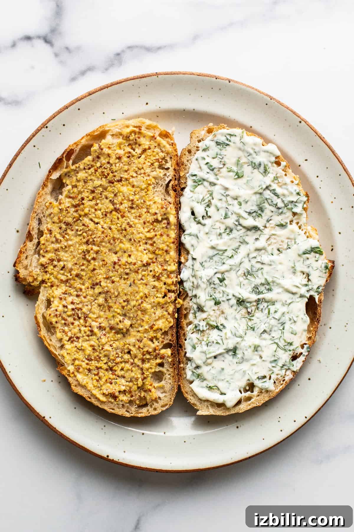 Classic Turkey Sandwich Recipe You Will Love 3 Two slices of bread with mustard and herb mayo