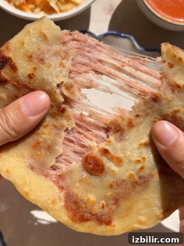Golden cheese and bean pupusas cooking on a hot griddle