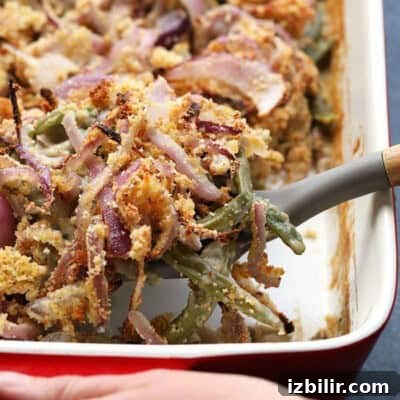 Thanksgiving Sides Worth Serving (Everything But Turkey) 19 green bean casserole in dish.