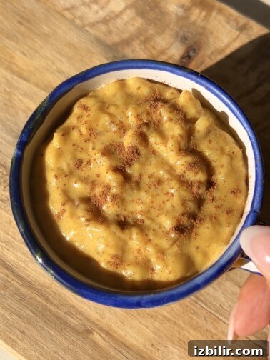 Bowl of Pumpkin Spice Arroz Con Leche - creamy rice pudding with pumpkin