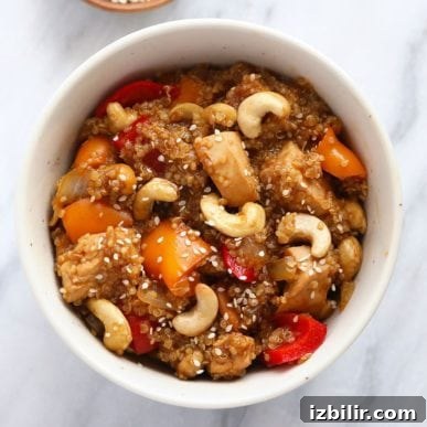 Cashew Chicken Quinoa Bake with vegetables and cashews