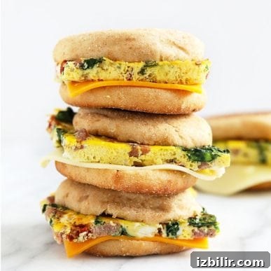 photo of stacked breakfast sandwhiches